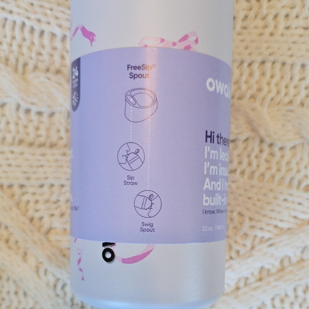 Owala FreeSip Insulated Water Bottle - Pastel Pink & Lavender Bows - Picture 3 of 6
